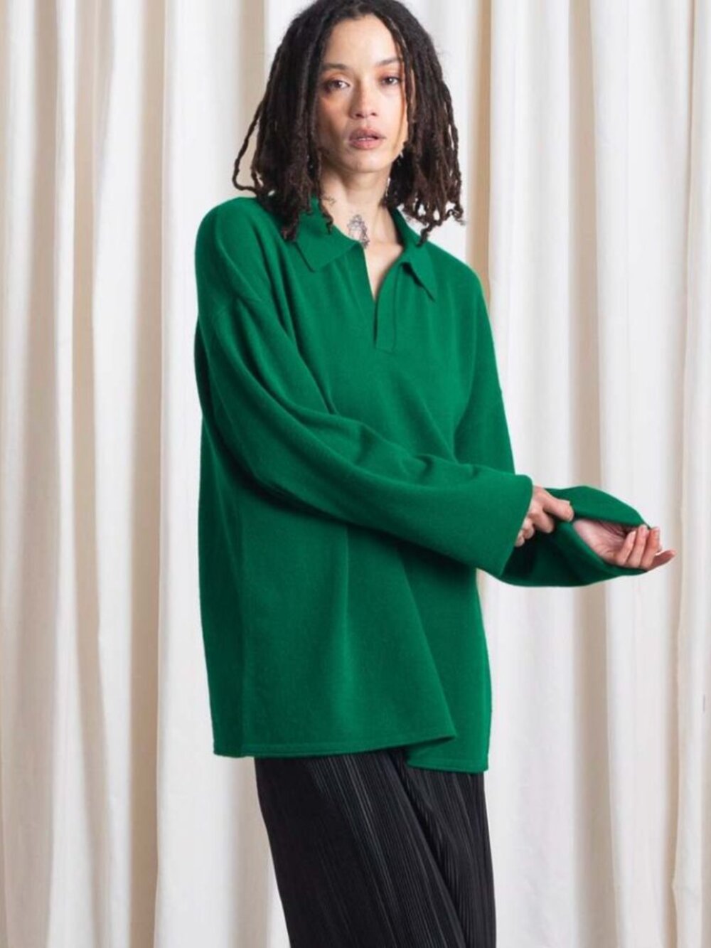 Ali Golden Oversized Collared Pullover in Kelly Green